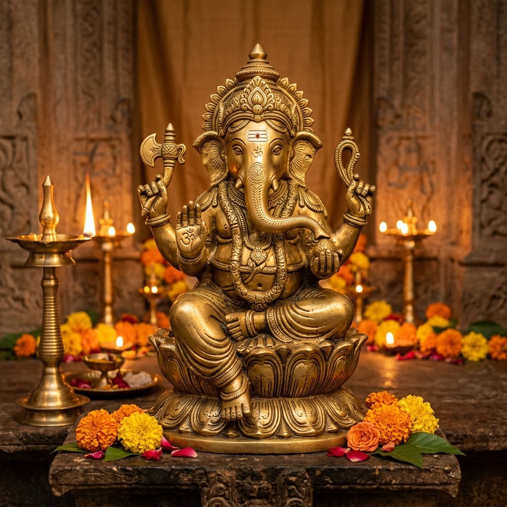Action Siddhi Vinayak Car Dashboard Brass Idol with Stable Base